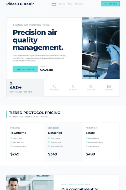 The PureAir Protocol — Air Duct Cleaning website design