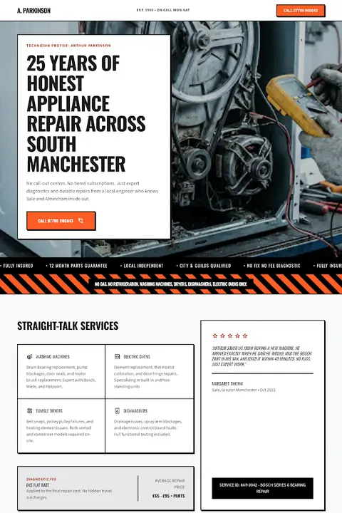 The Honest Trade — Appliance Repair website design