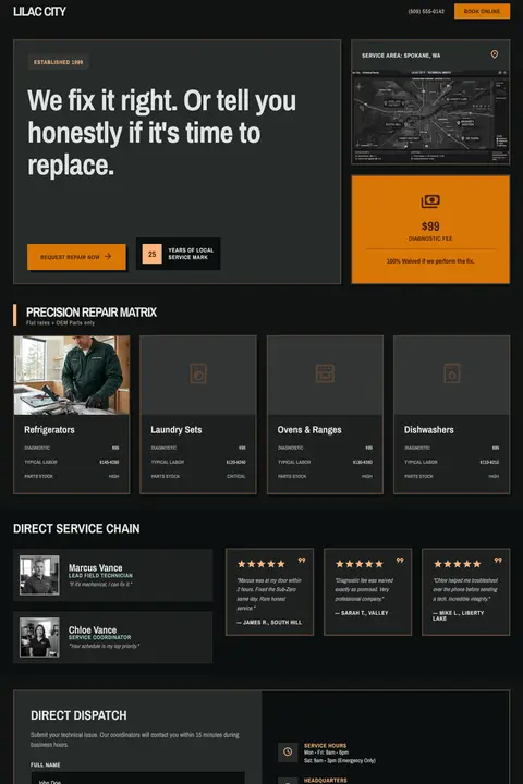 Lilac City Industrial — Appliance Repair website design