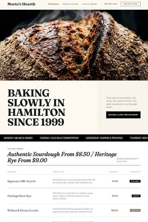 The Baker's Ledger — Bakery website design
