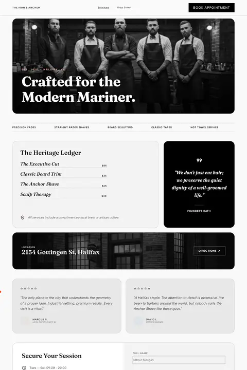 Maritime Ink & Edge — Barber website design