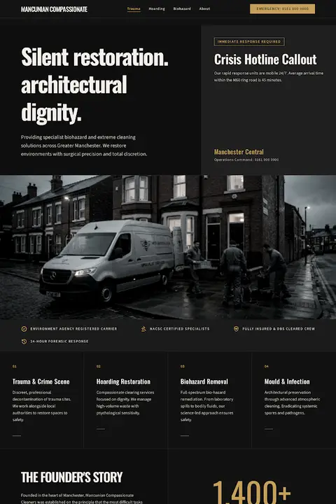 Silent Restoration — Biohazard & Hoarding Cleanup website design