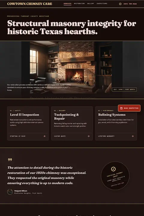 Hearth & Heritage — Chimney Cleaning & Repair website design