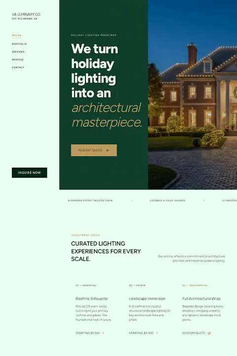 Evergreen & Gold Gallery — Christmas Light Installation website design