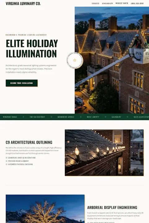 Alpine Editorial — Christmas Light Installation website design