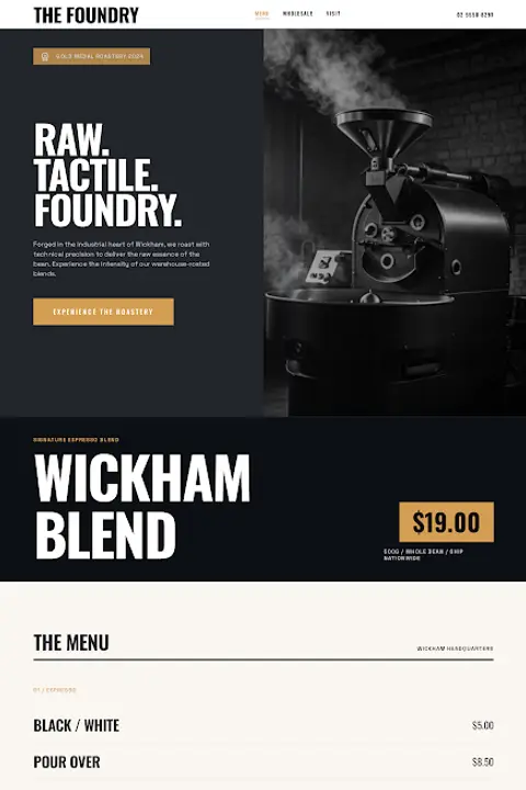 Industrial Cream & Crema — Coffee Shop website design