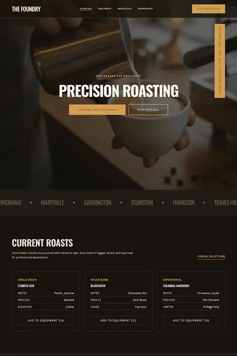 Industrial Roastmaster — Coffee Shop website design