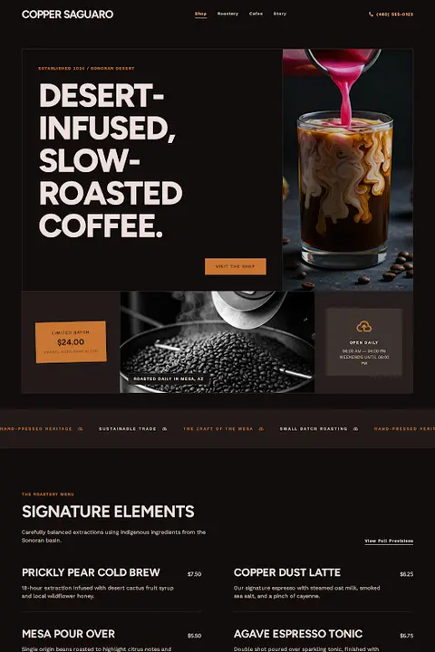 Desert Mercantile — Coffee Shop website design