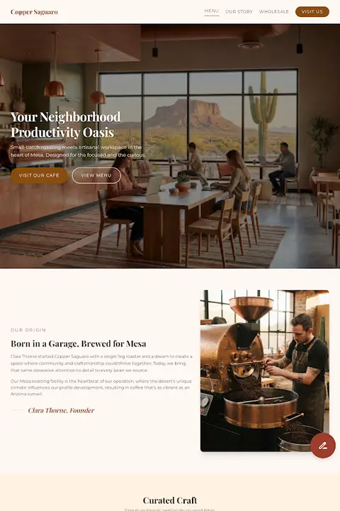 Arid Craft — Coffee Shop website design
