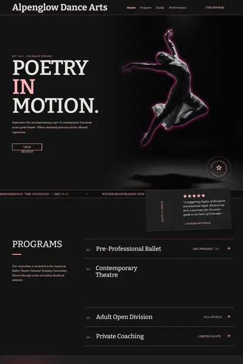The Performance Ledger — Dance Studio website design