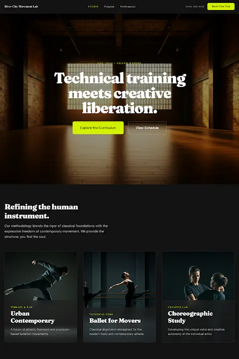 Kinetic Raw — Dance Studio website design