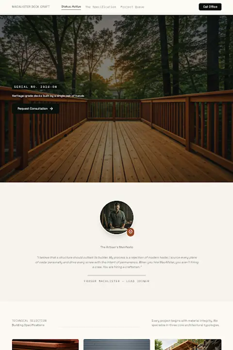 The Timber Specification — Deck Builder website design