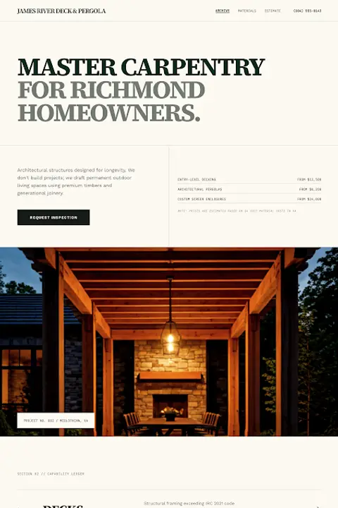 Architectural Monograph — Deck Builder website design