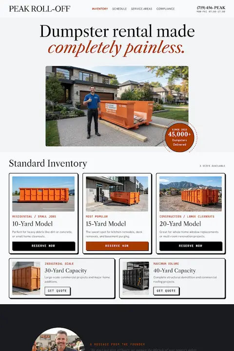 Industrial Ledger — Dumpster Rental website design
