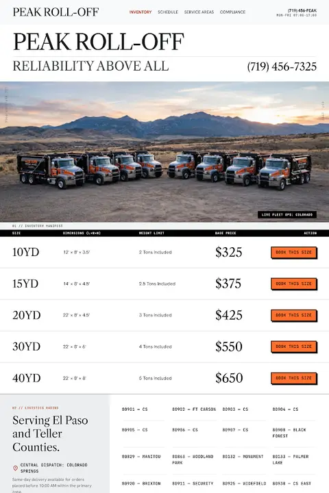 Industrial Ledger — Dumpster Rental website design