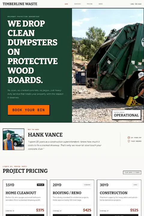Timberline Heavy-Duty System — Dumpster Rental website design