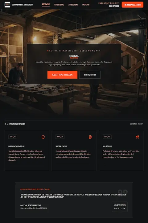Industrial Recovery System — Fire Damage Restoration website design