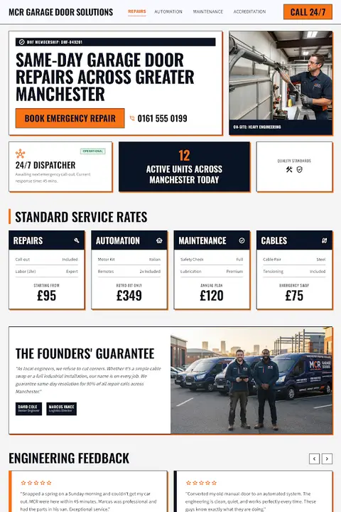 Industrial Dispatch — Garage Door Repair website design