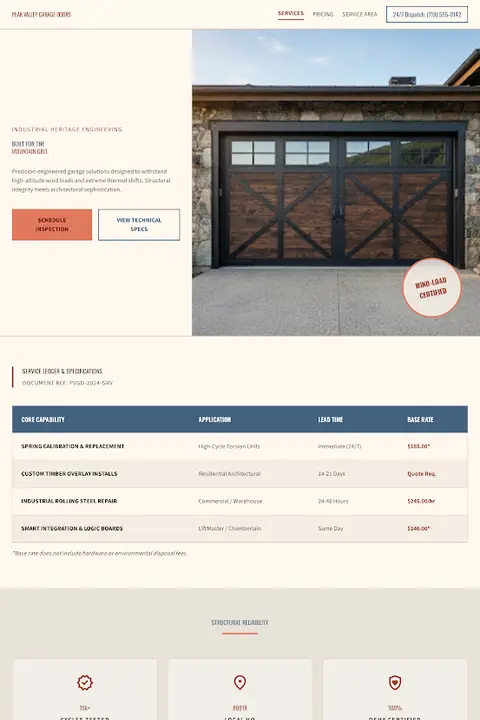 The Mountain Engineering Ledger — Garage Door Repair website design