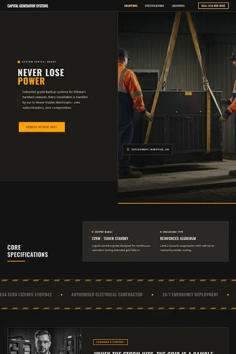 Tactical Grid Industrial — Generator Installation website design