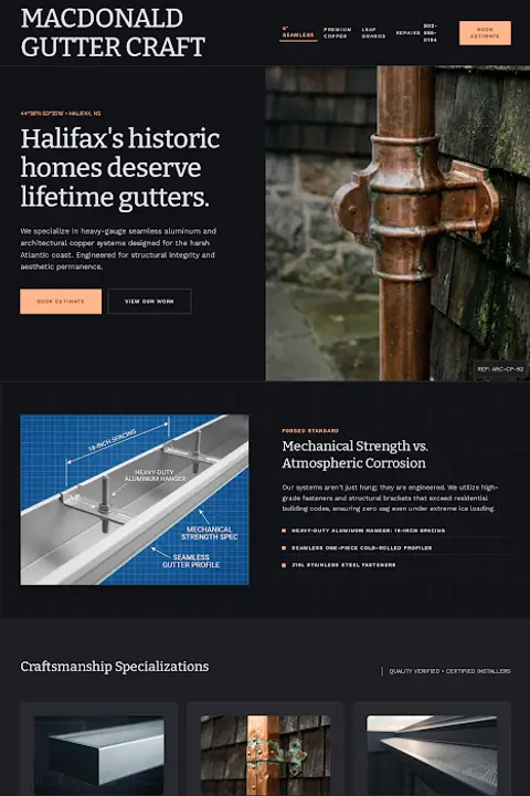 The Forged Standard — Gutter Installation & Repair website design