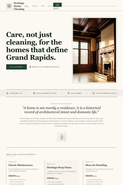 The Archival Registry — House Cleaning website design