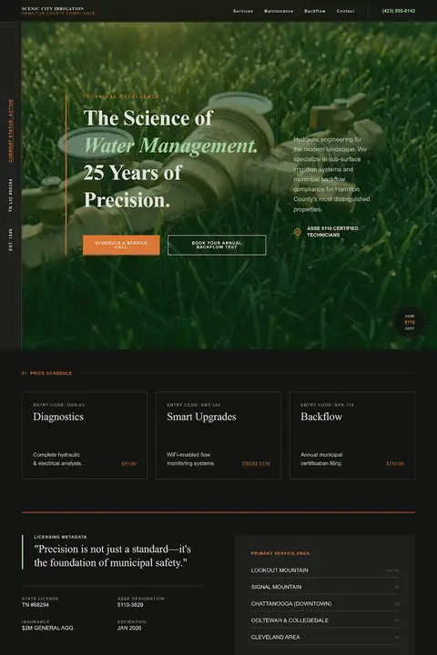 The Water Engineer's Ledger — Irrigation & Sprinkler Repair website design