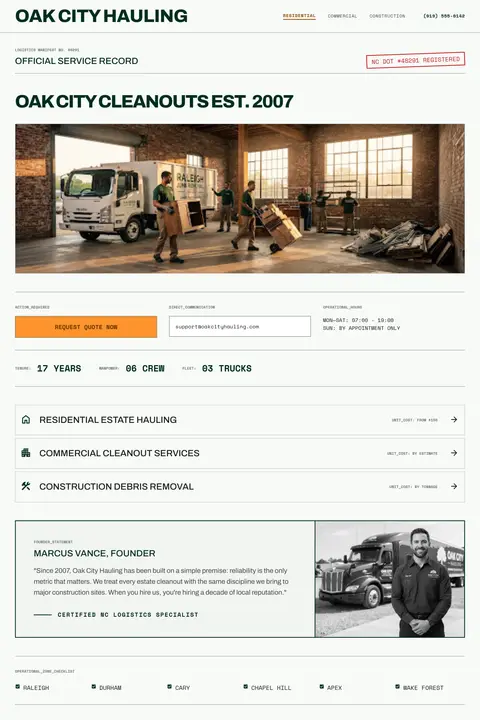 The Transport Manifest — Junk Removal website design