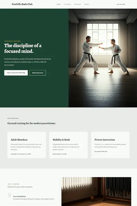 Traditional Sanctuary — Martial Arts Studio website design