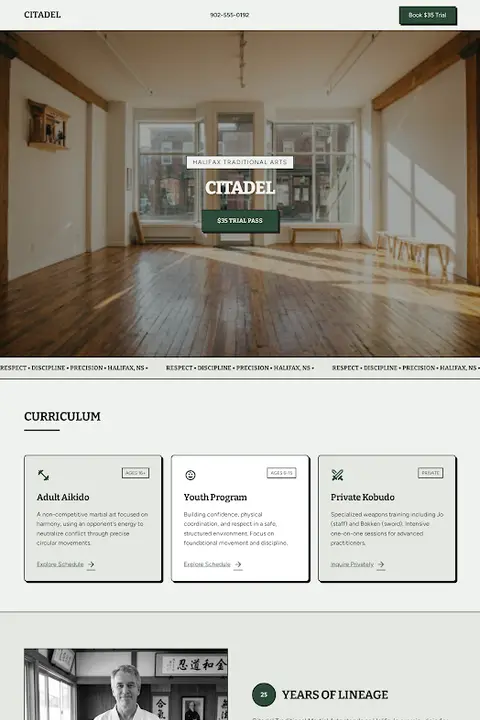 Architectural Dojo — Martial Arts Studio website design