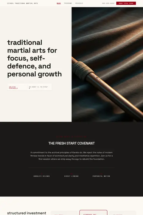The Dojo Scroll — Martial Arts Studio website design