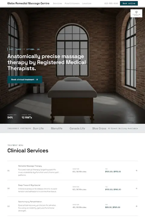 Clinical Sanctuary — Massage & Spa website design