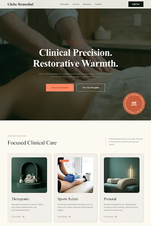 The Clinical Sanctuary — Massage & Spa website design