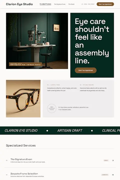 Clarion Eye Studio — Optometrist website design