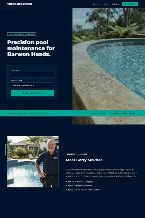 The Blue Ledger — Pool Cleaning & Maintenance website design