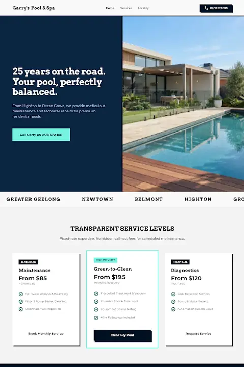 Hydro-Structural Precision — Pool Cleaning & Maintenance website design