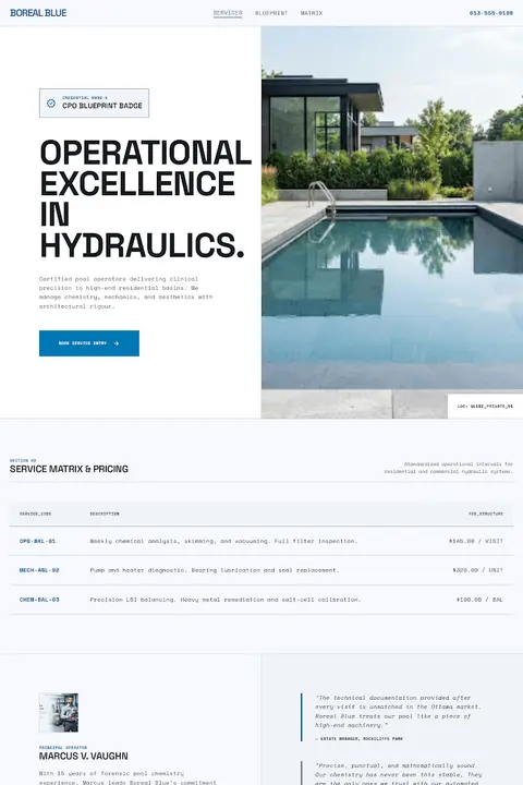 Boreal Blue Operational Ledger — Pool Cleaning & Maintenance website design