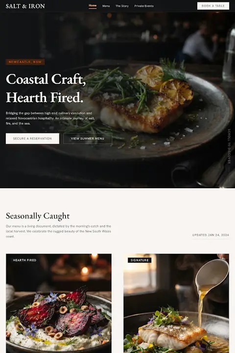 Coastal Hearth & Iron — Restaurant website design