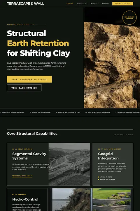 The Engineered Monolith — Retaining Wall Builder website design
