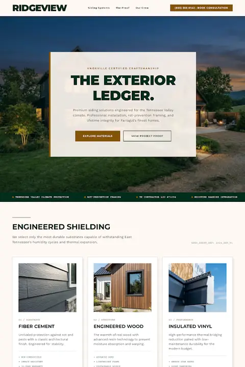 The Craftsman's Ledger — Siding Contractor website design