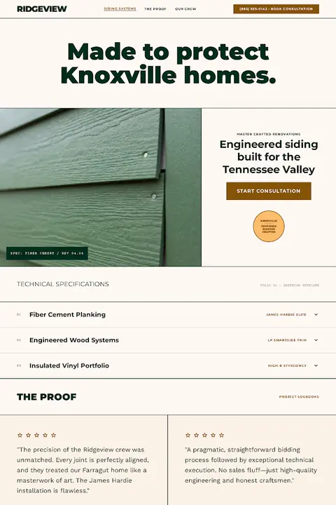 The Craftsman's Ledger — Siding Contractor website design