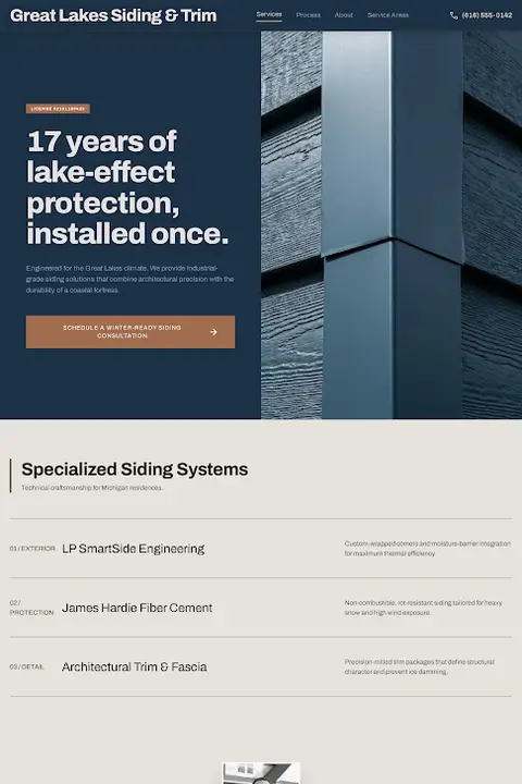 Architectural Shield — Siding Contractor website design