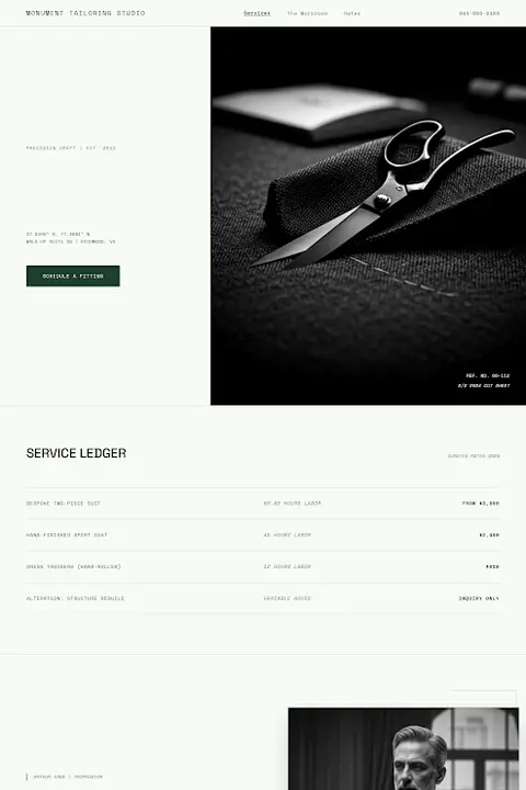 The Atelier Spec Sheet — Tailor website design