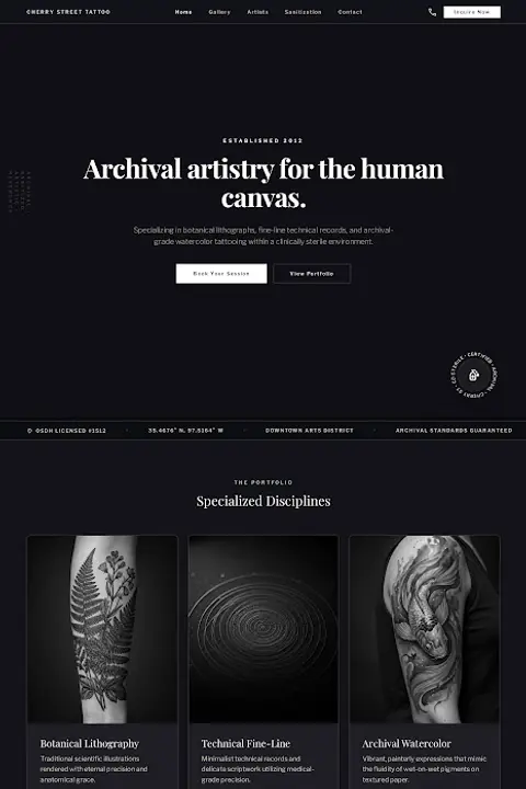 The Gallery Codex — Tattoo Studio website design