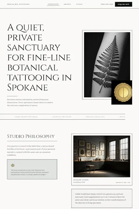 The Botanical Archive — Tattoo Studio website design