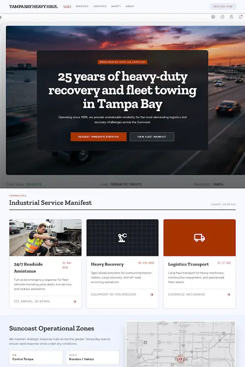 Industrial Dispatch Manifest — Towing website design