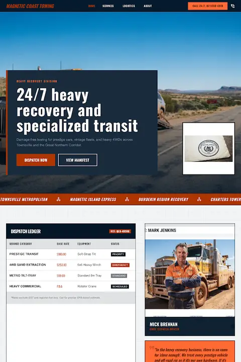 Heavy Transit Dispatch — Towing website design