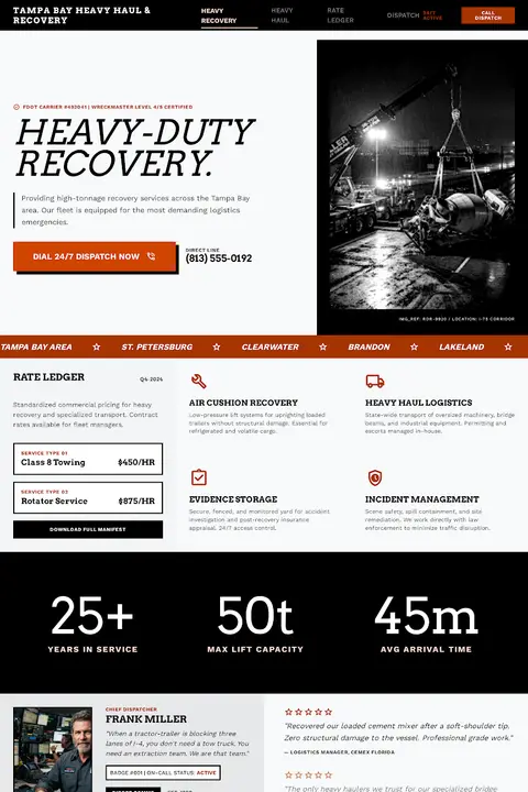 Industrial Manifest — Towing website design