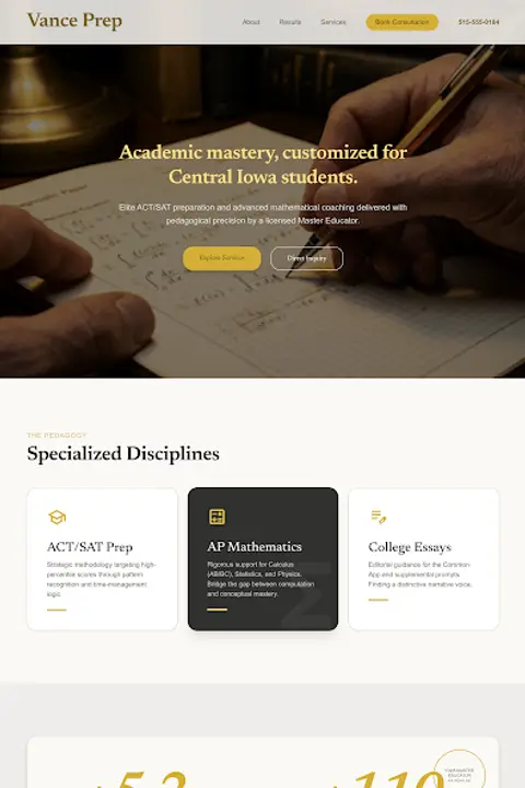 Academic Excellence — Tutoring website design