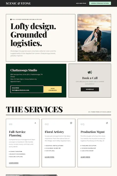 Scenic & Stone Editorial — Wedding Planner website design